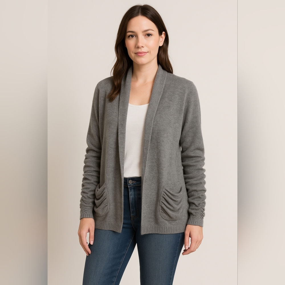 Fenn Wright Manson 100% Cashmere Ruched Pocket Cardigan – Gray, Size Large